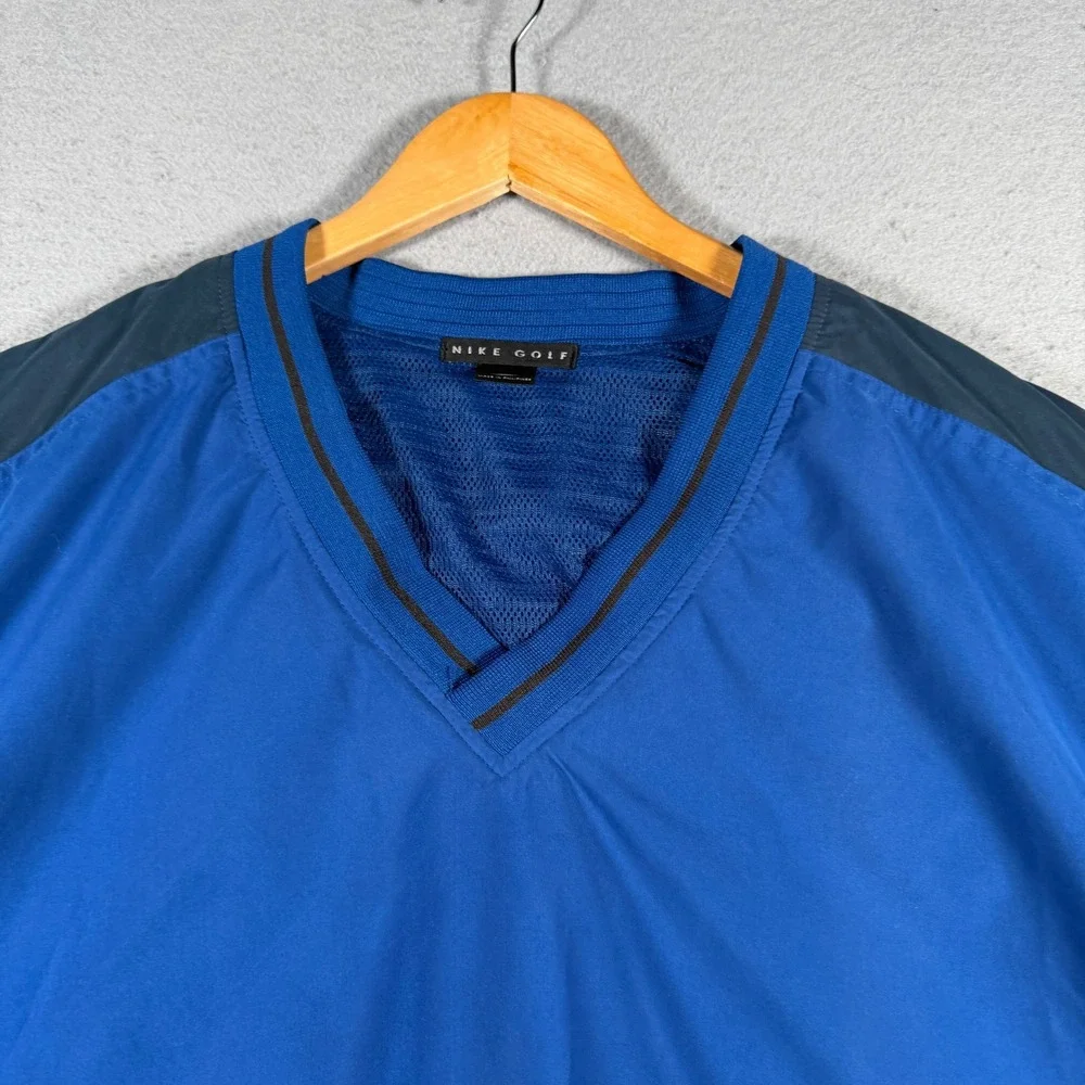Vintage Nike Golf Mens Blue V-Neck Windbreaker‎ Pullover Jacket Large Y2K Sport